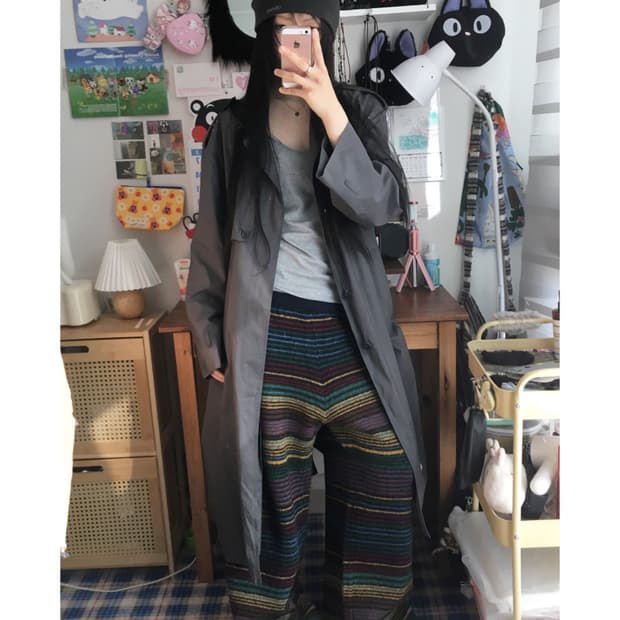 vintage long trench coat charcoal