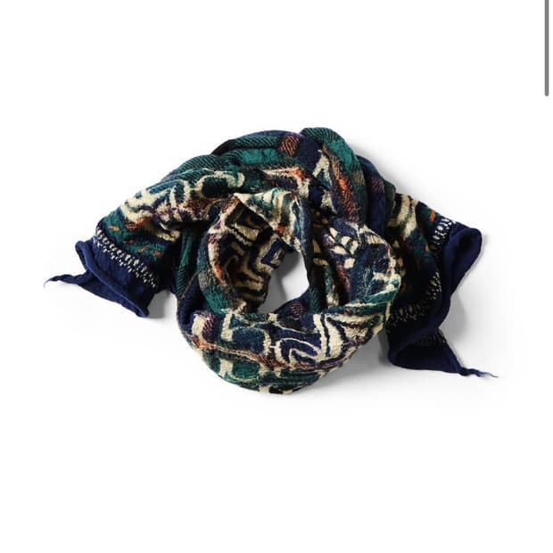 새상품) Kapital 캐피탈 머플러 울 타르탄 아이누 해피 / 네이비