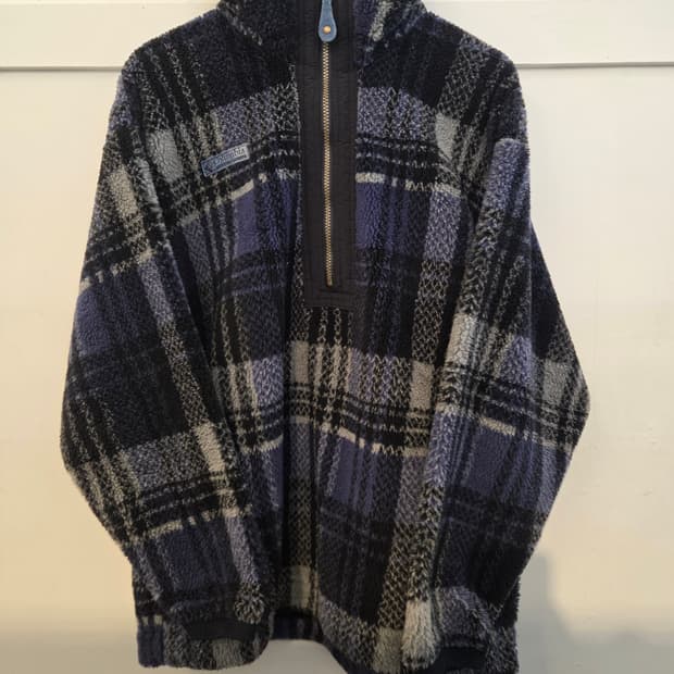 90s 빈티지 콜롬비아 타탄체크 쿼터집 플리스