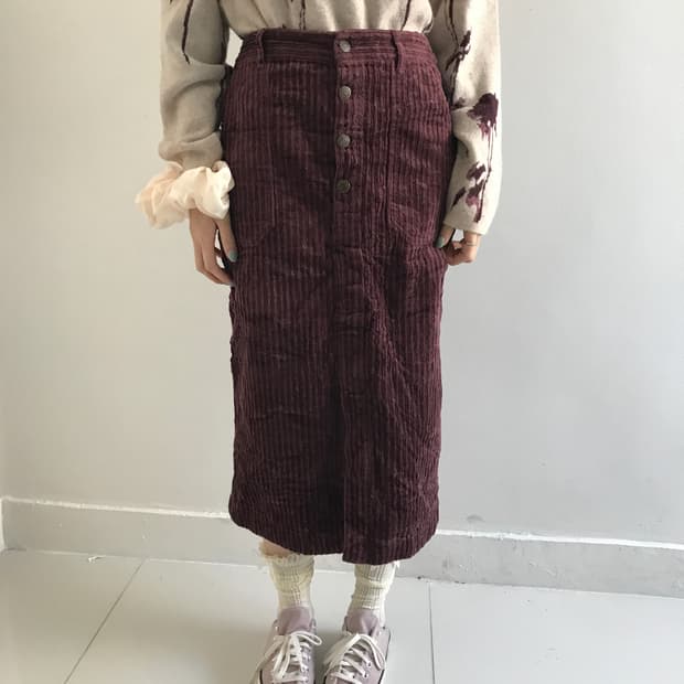 (Vintage)Corduroy button long skirt