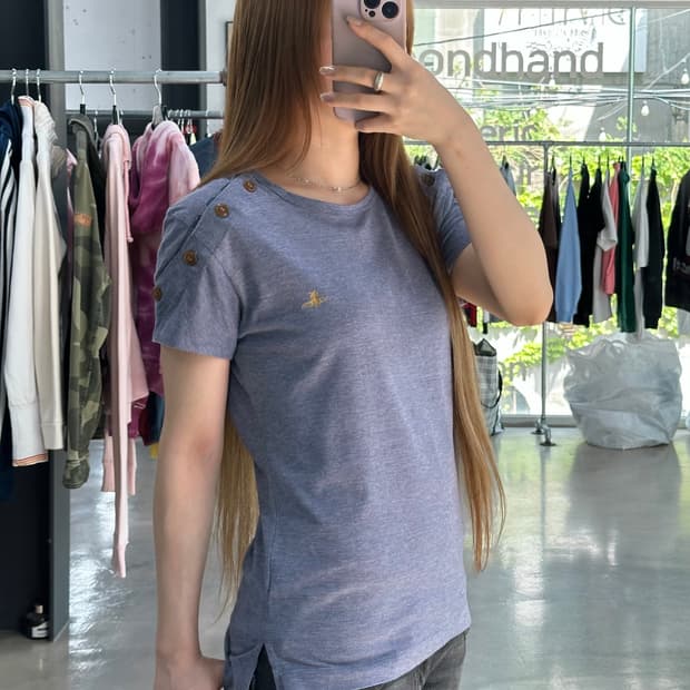 비비안웨스트우드 Orb 페이즐리 숄더버튼 반팔티