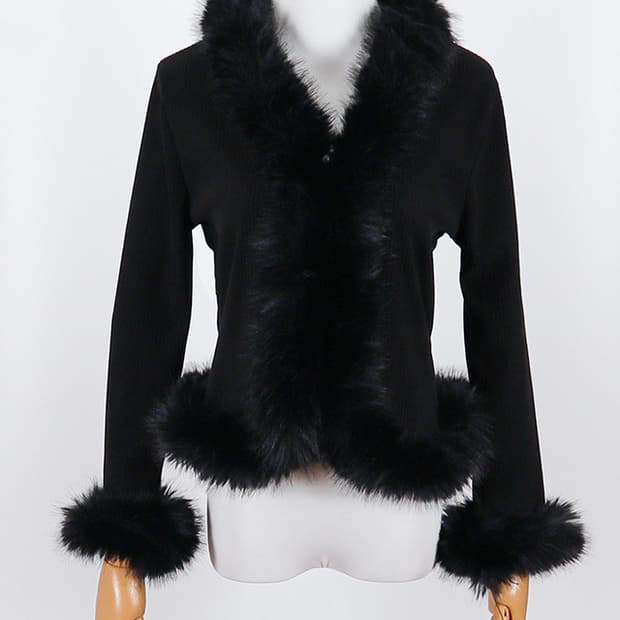 연말 파티룩 퍼트리밍 가디건 블랙