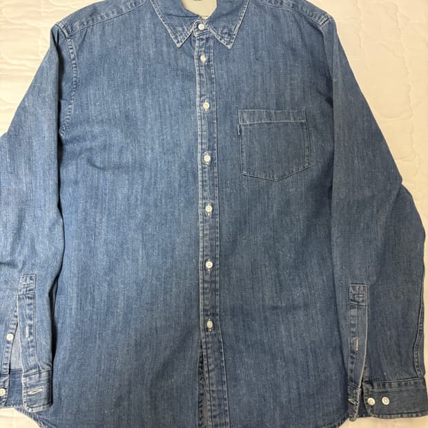 포터리 버튼다운 데님 셔츠 미드 블루 4