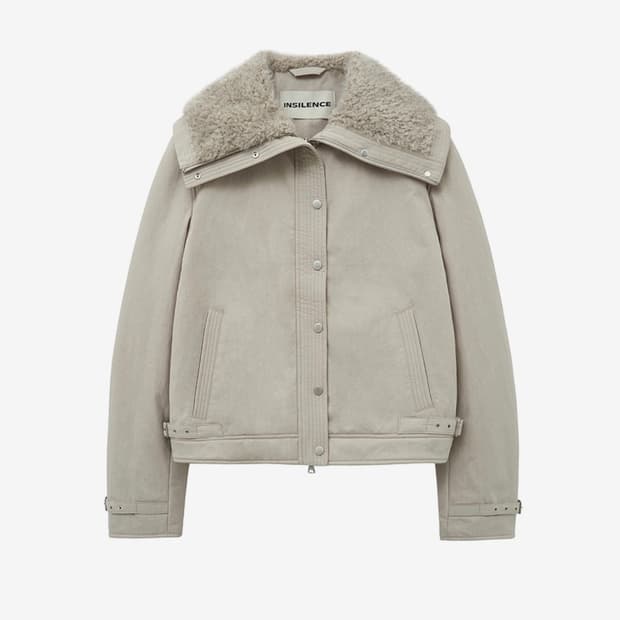 인사일런스 퍼 카라 자켓 그레이 베이지 M