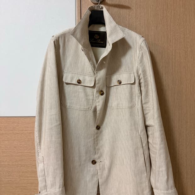 로로피아나(Loro Piana) 린넨 코튼 혼방 스트라이프 사파리 재킷