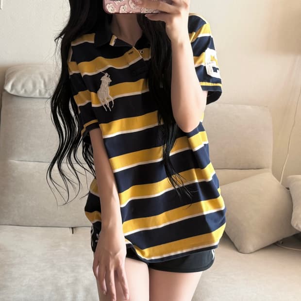 폴로 랄프로렌 빅포니 꿀벌 옐로우 네이비 반팔