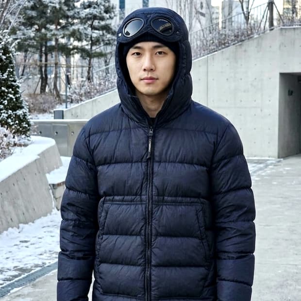 cp컴퍼니 크롬R 덕다운 점퍼 고글 패딩 L 100~105 이클립스 블루