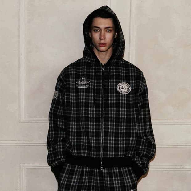 배드블러드 클래식 체크 후드집업 블랙