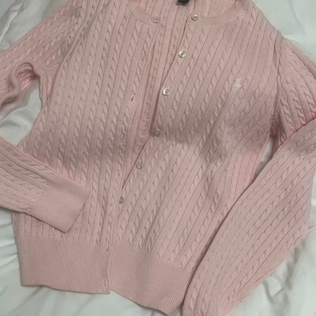 폴로 걸즈 니트가디건 딸기우유핑크 XL