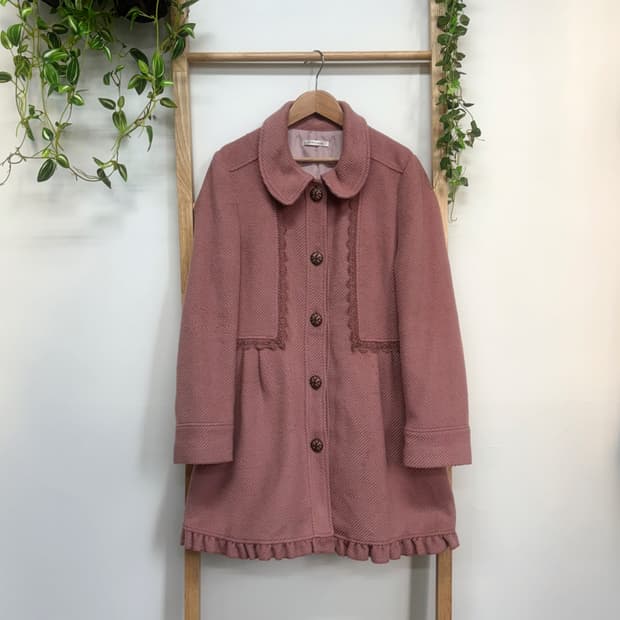 AXES FEMME 엑시즈팜/ 핑크레이스코트 둥근카라코트 뮤트핑크코트