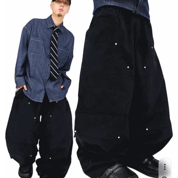 헌도피 리얼 와이드 더블니 포켓 팬츠