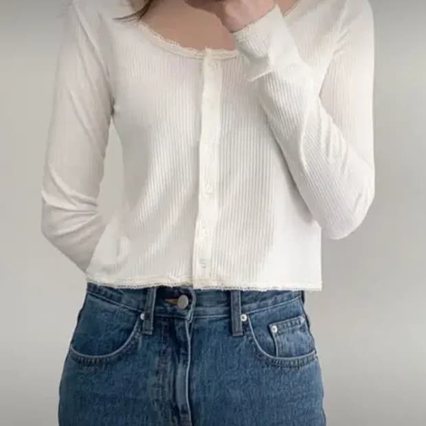 베지터블 코튼 레이스 크롭 가디건 네이비