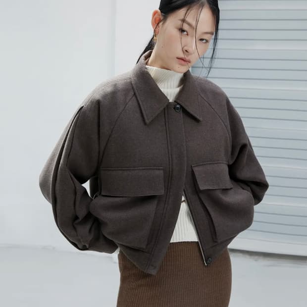 인사일런스 퍼프 슬리브 울 블렌드 블루종 S cocoa brown