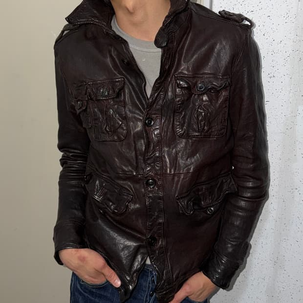 크링클 하이넥 레더 필드 자켓