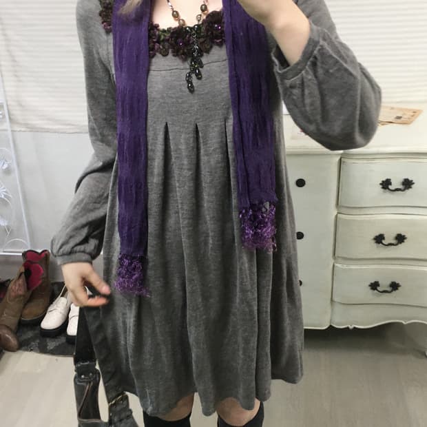 jpn vintage 그레이 브라운 플라워 베이비돌 원피스