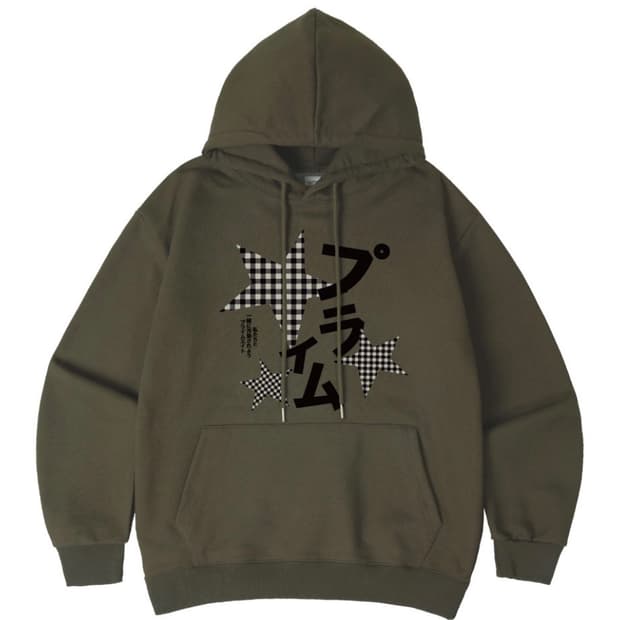 프라임에이트 별로고스타 오버핏 후드티셔츠 카키색
