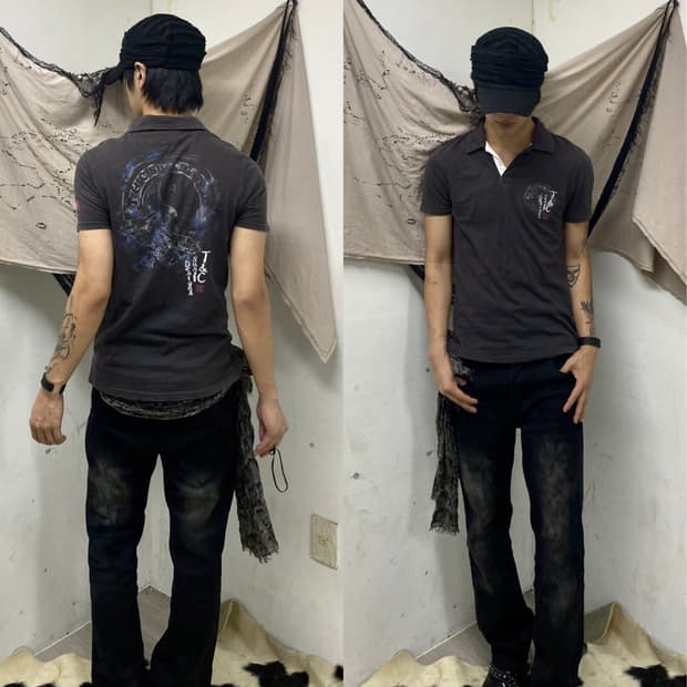 (TC Surf)Oriental back Print Black Tee