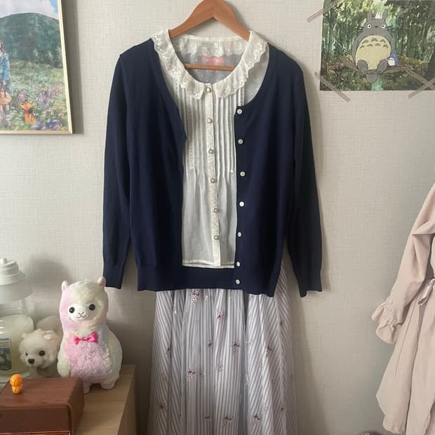 교토 모리걸 네이비가디건 set