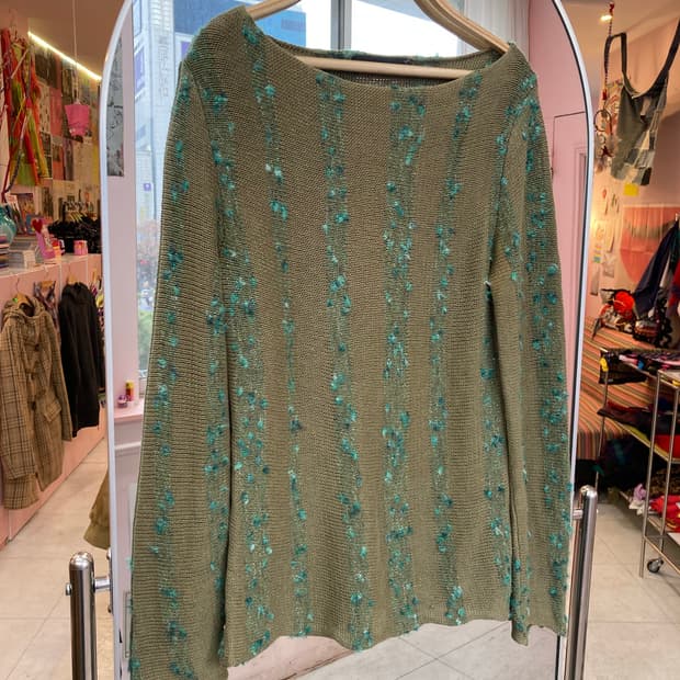 빈티지 카키 그런지 니트