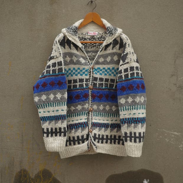 80-90‘s 빈티지 노르딕 패턴 후드 니트