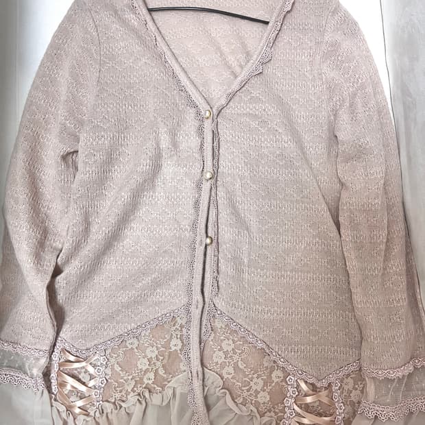 Axes femme 레이스 뮤트핑크 리본 가디건 히메갸루