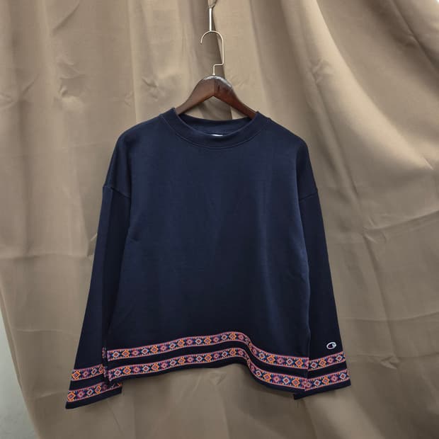챔피온 네이비 기하학 패턴 맨투맨 L