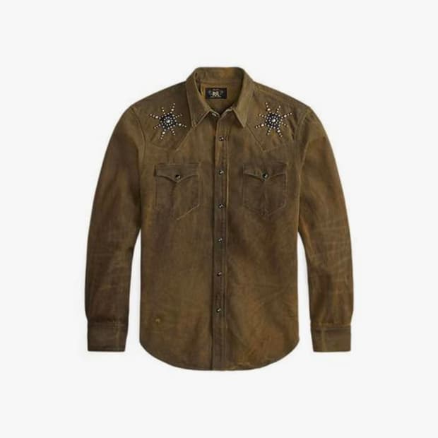 RRL 슬림핏 스터드 데님 웨스턴 셔츠