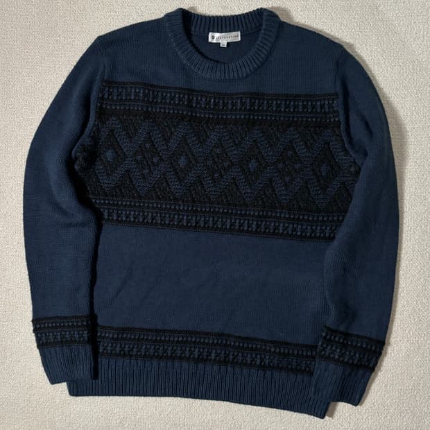일본빈티지 다크블루 노르딕 패턴 니트