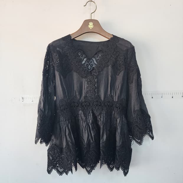 수입 레이스 블랙 블라우스 7부