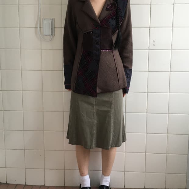 Patch work point woolen jacket