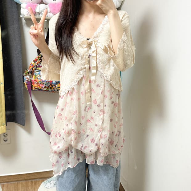 빈티지 핑크 플라워 원피스 히메갸루 로걀 라떼 모리걸 페어리 발레코어