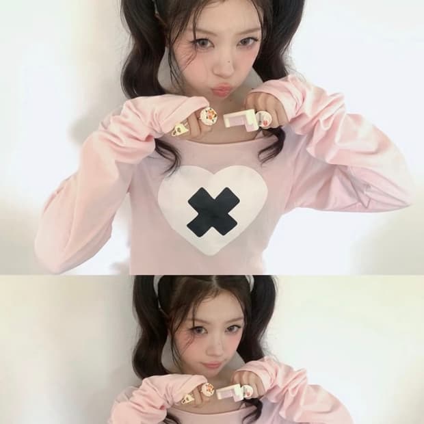 샵페어리 크로스 하트 컷오프 티셔츠 핑크 색상