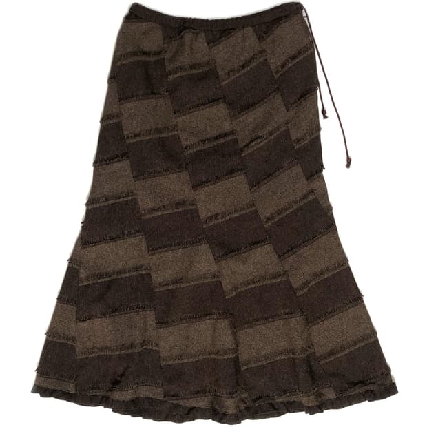 vintage 브라운 체크 롱 스커트 