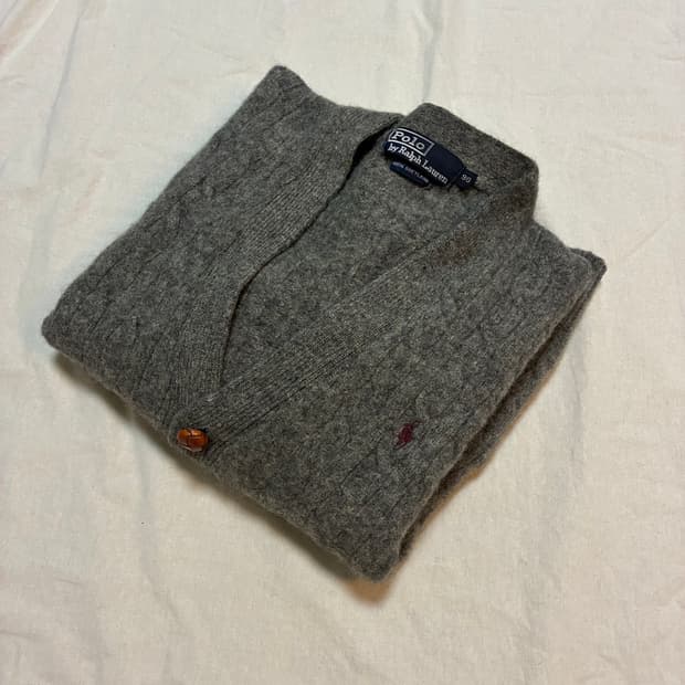 폴로 랄프로렌 꽈배기 울 가디건 그레이 90