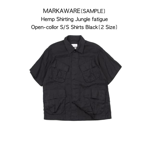 Markaware 햄프 셔팅 정글 퍼티그 오픈칼라 숏슬리브 셔츠 블랙