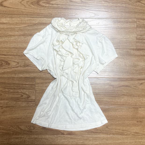 빈티지 화이트 레이스 러플 반팔 티셔츠 히메갸루 로걀 라떼 발레코어 모리