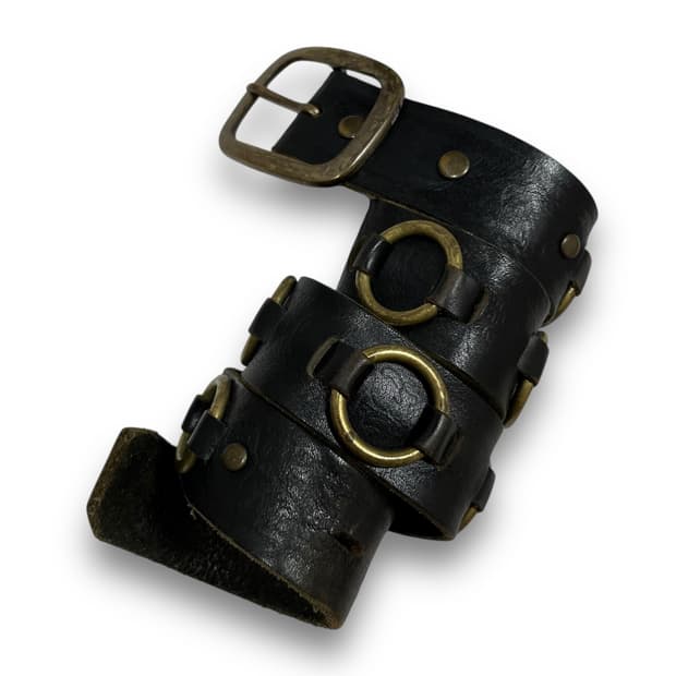 Western brass O ring leather belt