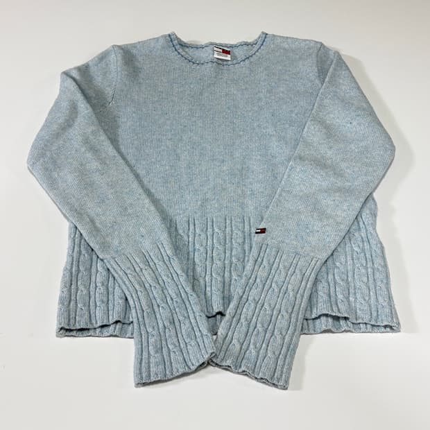 빈티지 타미 진스(Tommy Jeans) 하늘색 케이블 니트