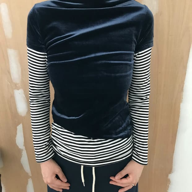 velvet top + stripe top SET