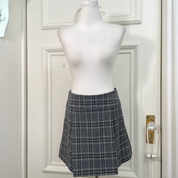 gray check pleats mini skirt(size-M)