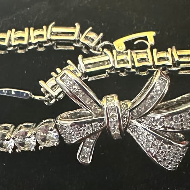 실버925큐빅 리본 팔찌 