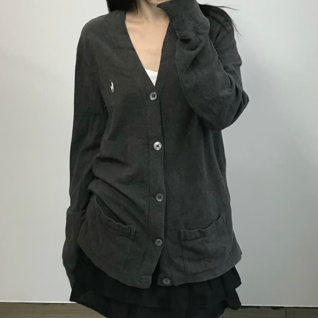 폴로 랄프로렌 차콜 브이넥 포켓 가디건