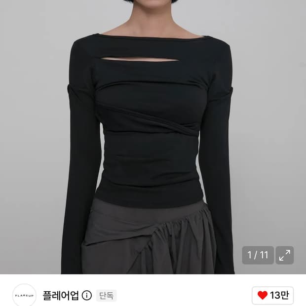 플레어업 Asymmetrical Draped Long Sleeve블랙
