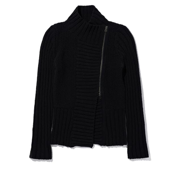 미스치프 RIBBED COLLAR ZIP SWEATER_BLACK