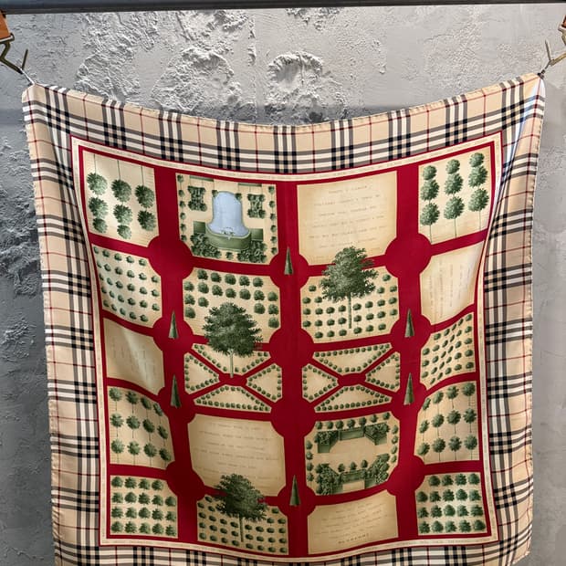 버버리 런던 실크 가든 맵 프린트 스카프 베이지