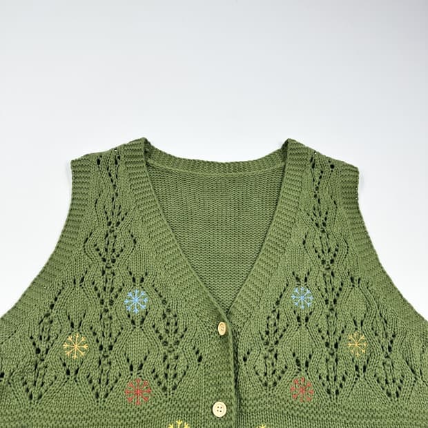 VTG 빈티지 플라워 카키 니트 조끼 (L 여성추천)
