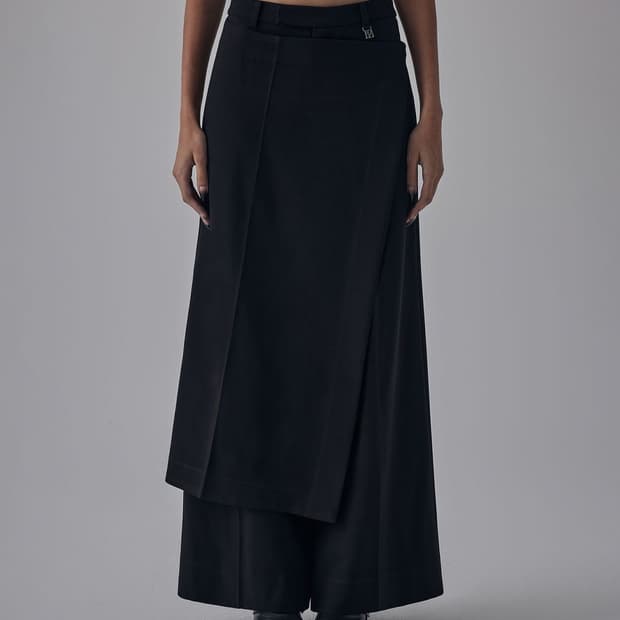 트리밍버드 사이드 버클 랩 스커트 팬츠 