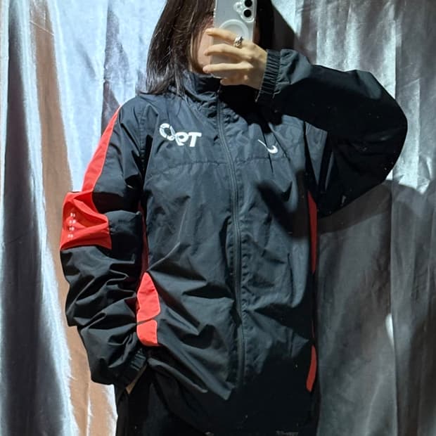 XL 나이키 T90 레드 배색 테크 바람막이