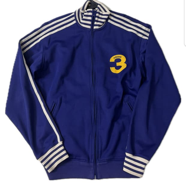 아디다스 블루/옐로우 '3' 로고 트랙탑