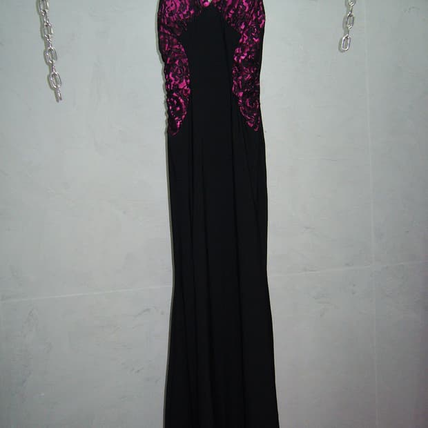 Pink Black Lace Long Dress